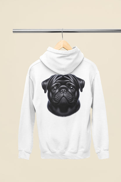 Pug Black Realistic Back Print Hoodie