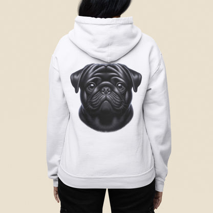 Pug Black Realistic Back Print Hoodie