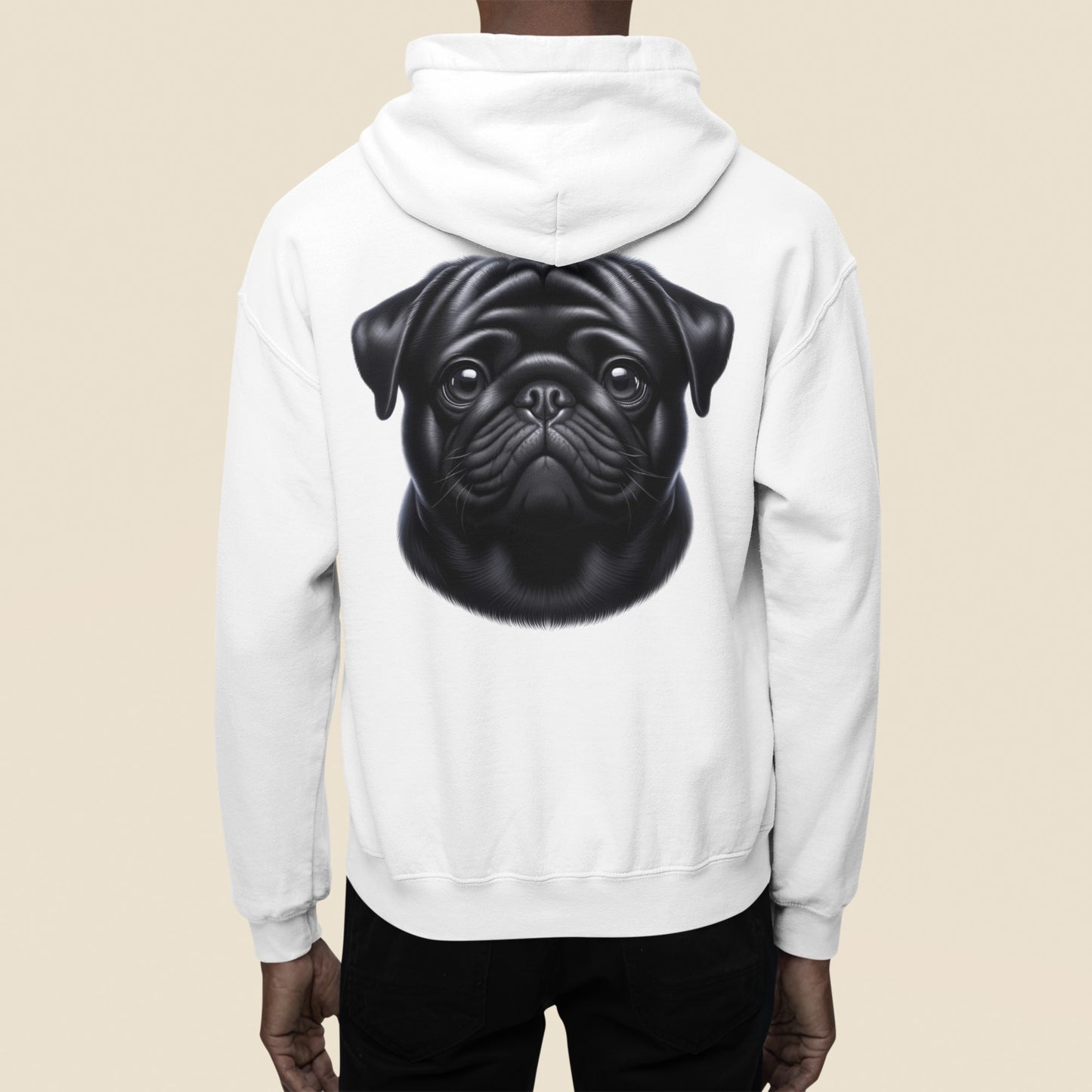 Pug Black Realistic Back Print Hoodie