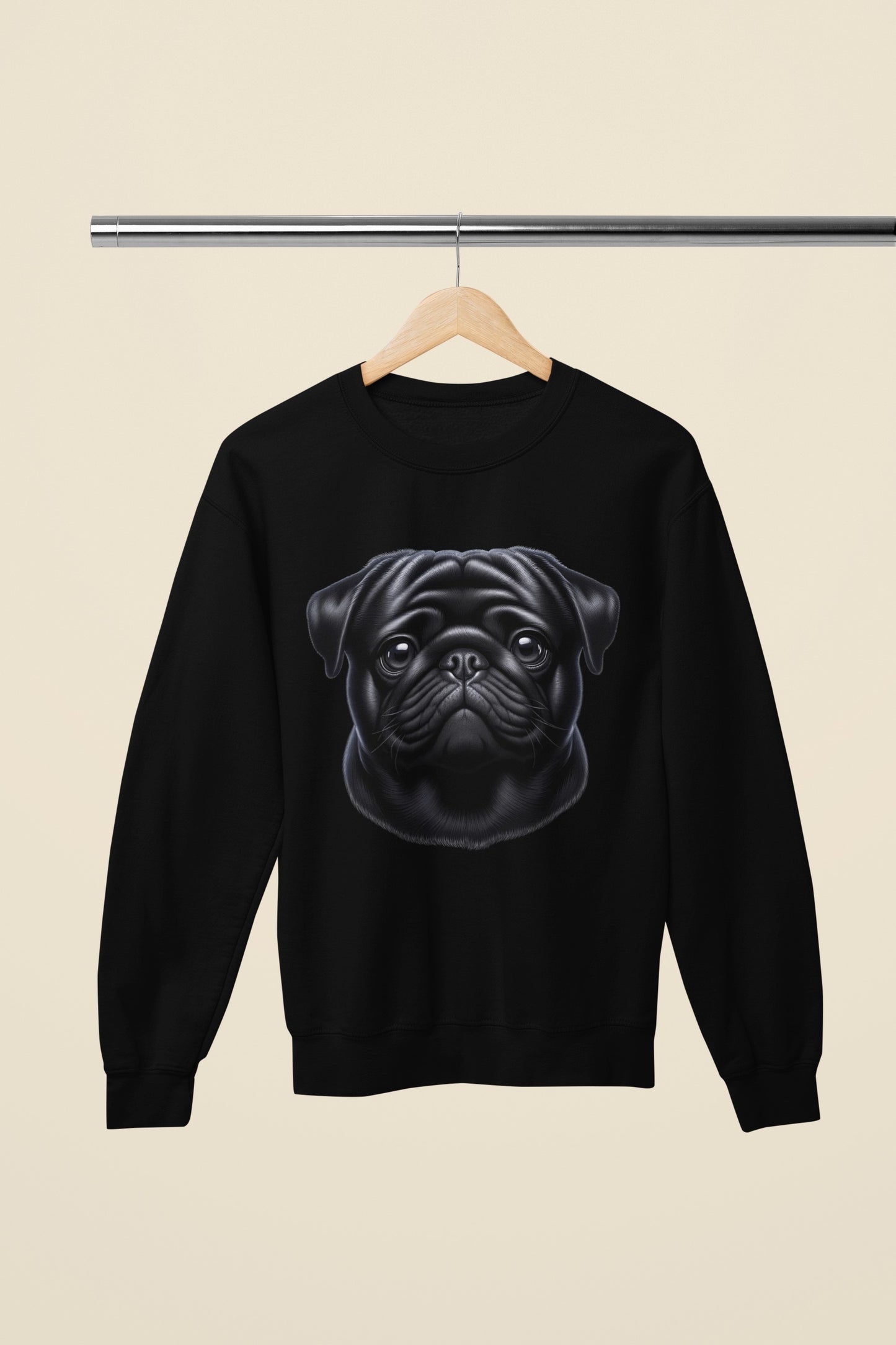 Pug Black Realistic Design Crewneck Sweatshirt