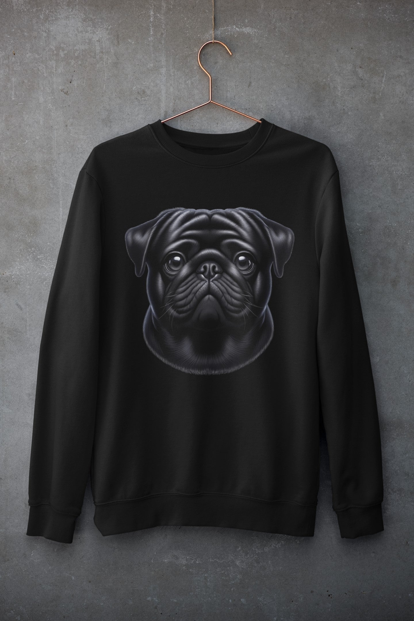 Pug Black Realistic Design Crewneck Sweatshirt