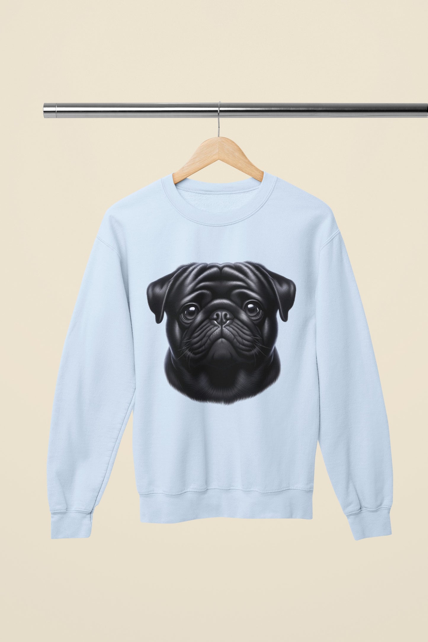 Pug Black Realistic Design Crewneck Sweatshirt