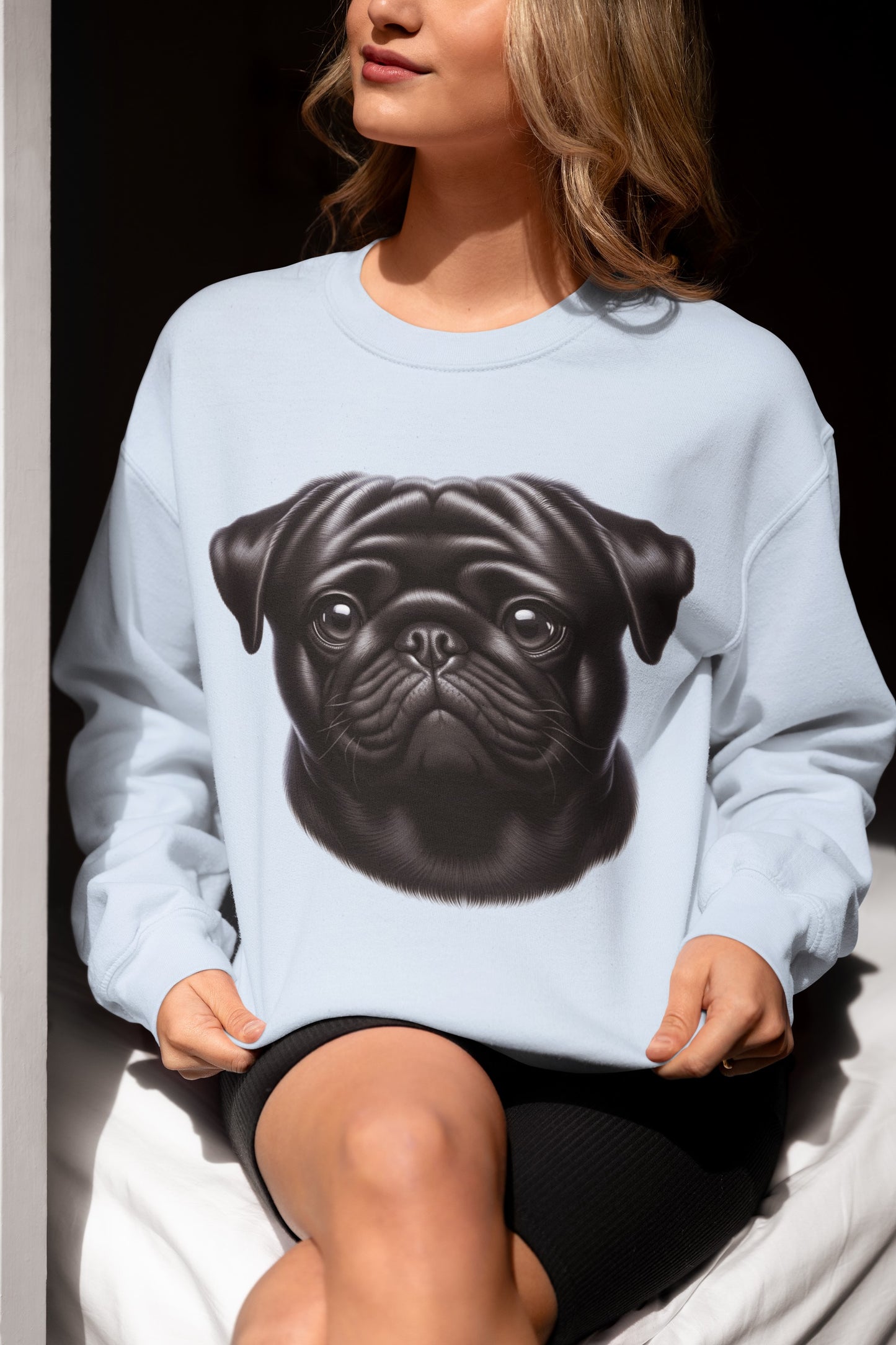 Pug Black Realistic Design Crewneck Sweatshirt