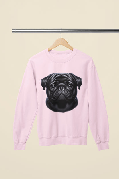 Pug Black Realistic Design Crewneck Sweatshirt