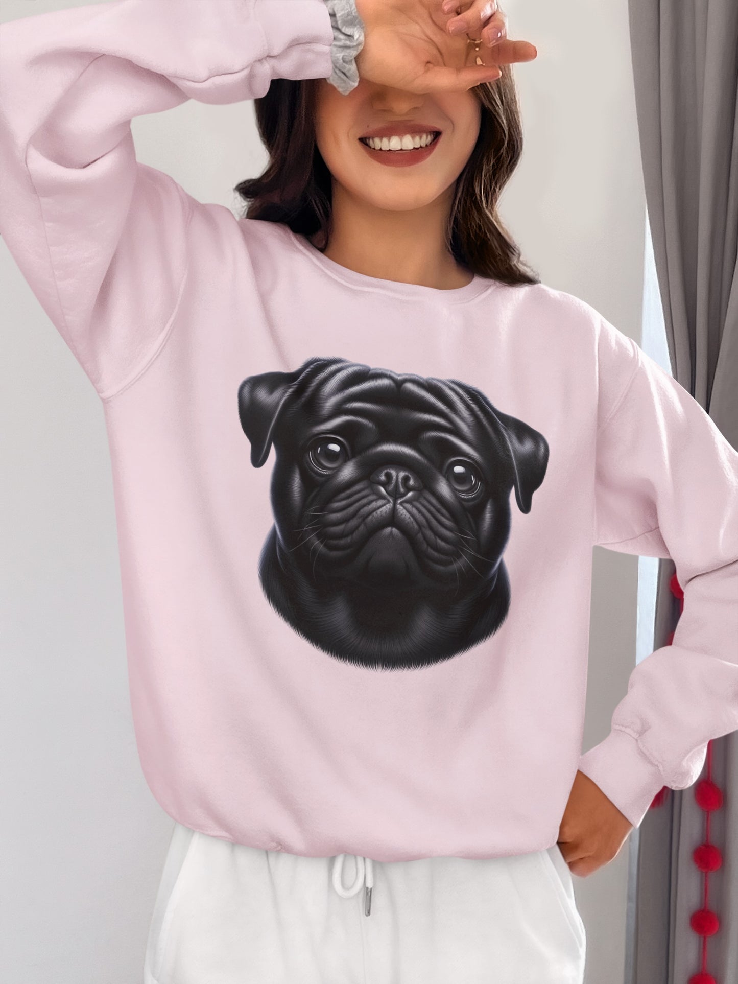 Pug Black Realistic Design Crewneck Sweatshirt