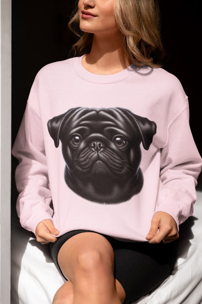 Pug Black Realistic Design Crewneck Sweatshirt