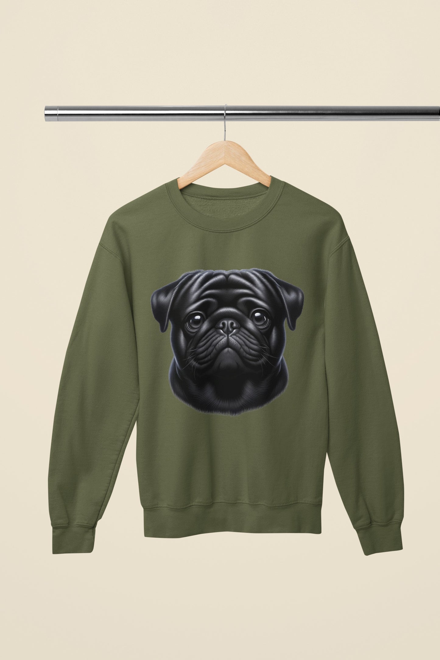 Pug Black Realistic Design Crewneck Sweatshirt