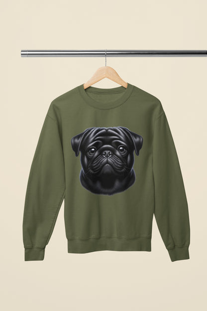 Pug Black Realistic Design Crewneck Sweatshirt