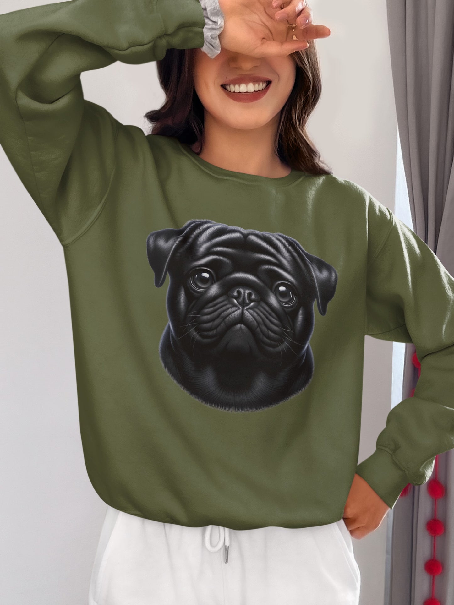 Pug Black Realistic Design Crewneck Sweatshirt