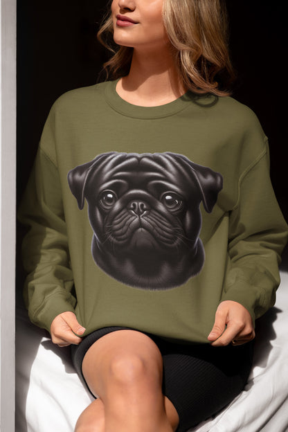 Pug Black Realistic Design Crewneck Sweatshirt