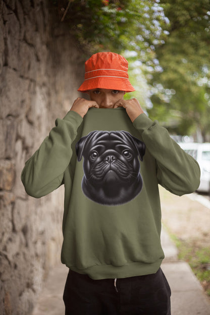 Pug Black Realistic Design Crewneck Sweatshirt