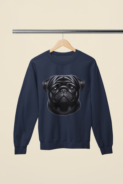 Pug Black Realistic Design Crewneck Sweatshirt