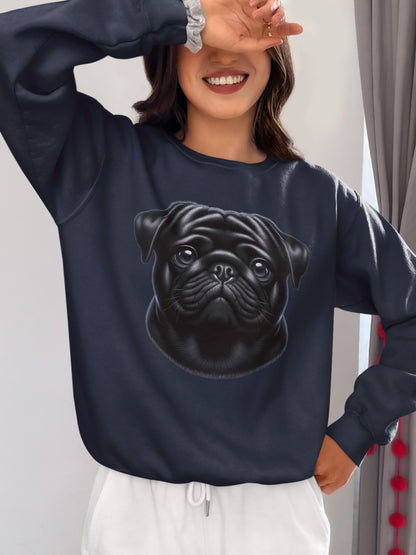 Pug Black Realistic Design Crewneck Sweatshirt