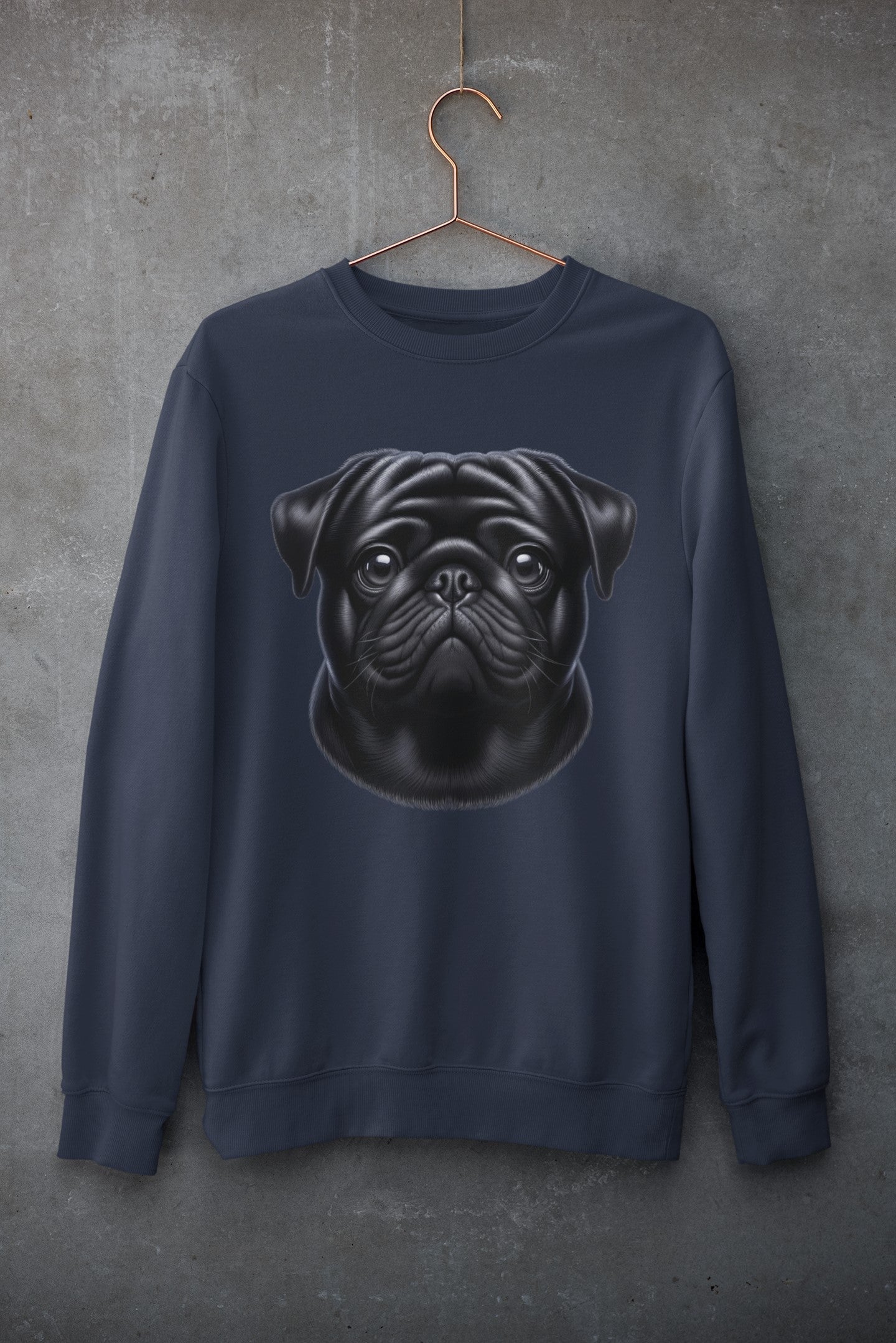 Pug Black Realistic Design Crewneck Sweatshirt