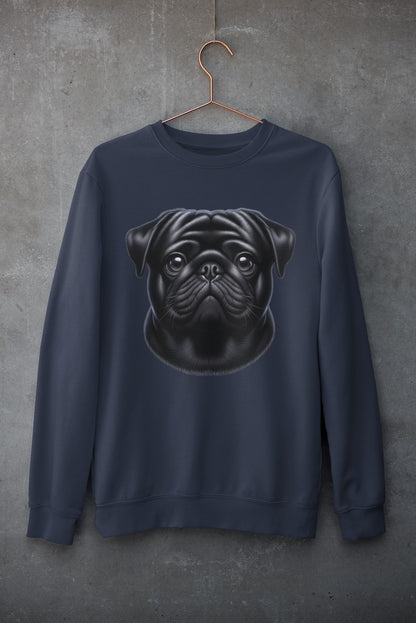 Pug Black Realistic Design Crewneck Sweatshirt