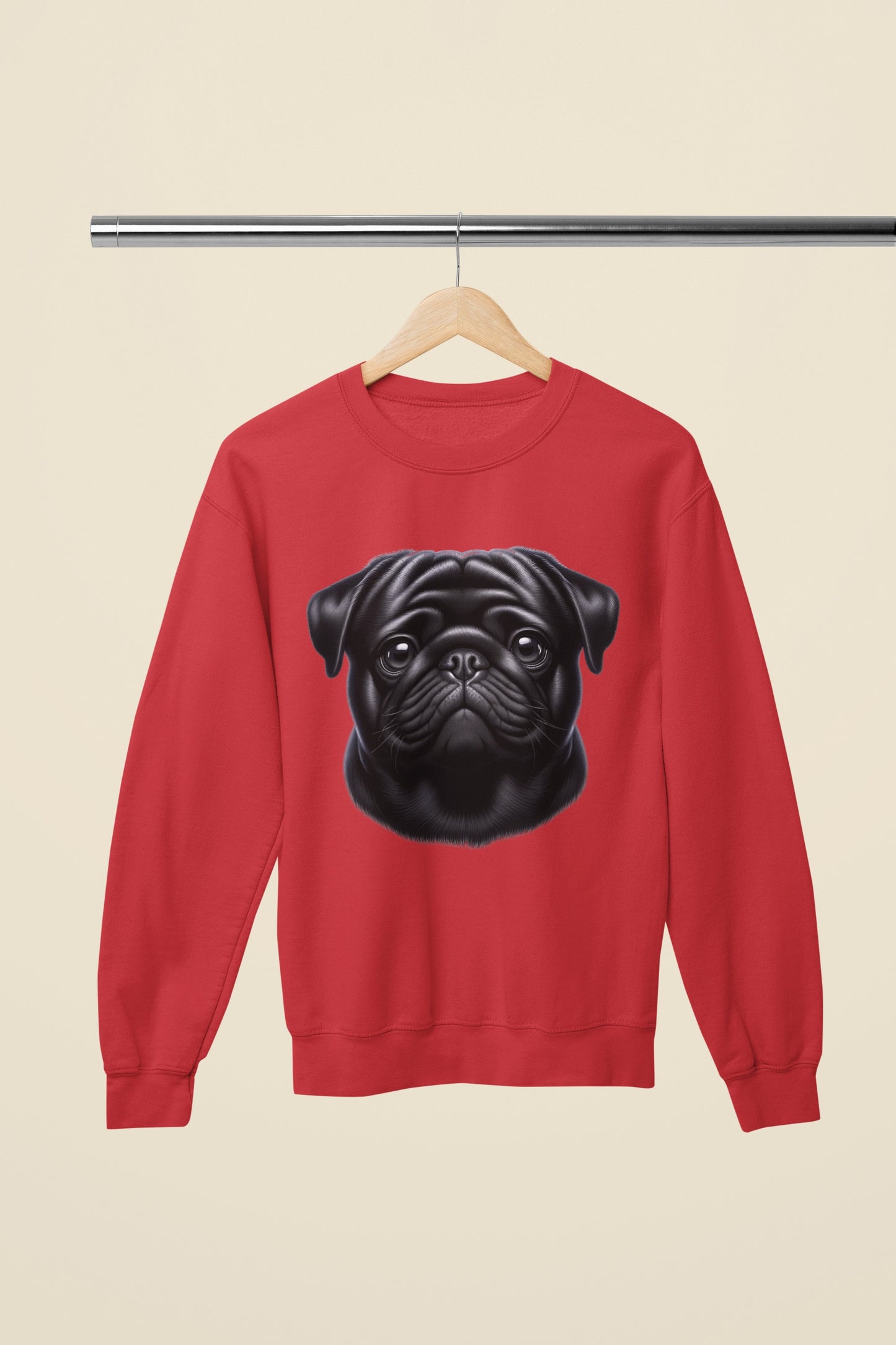 Pug Black Realistic Design Crewneck Sweatshirt