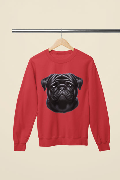 Pug Black Realistic Design Crewneck Sweatshirt