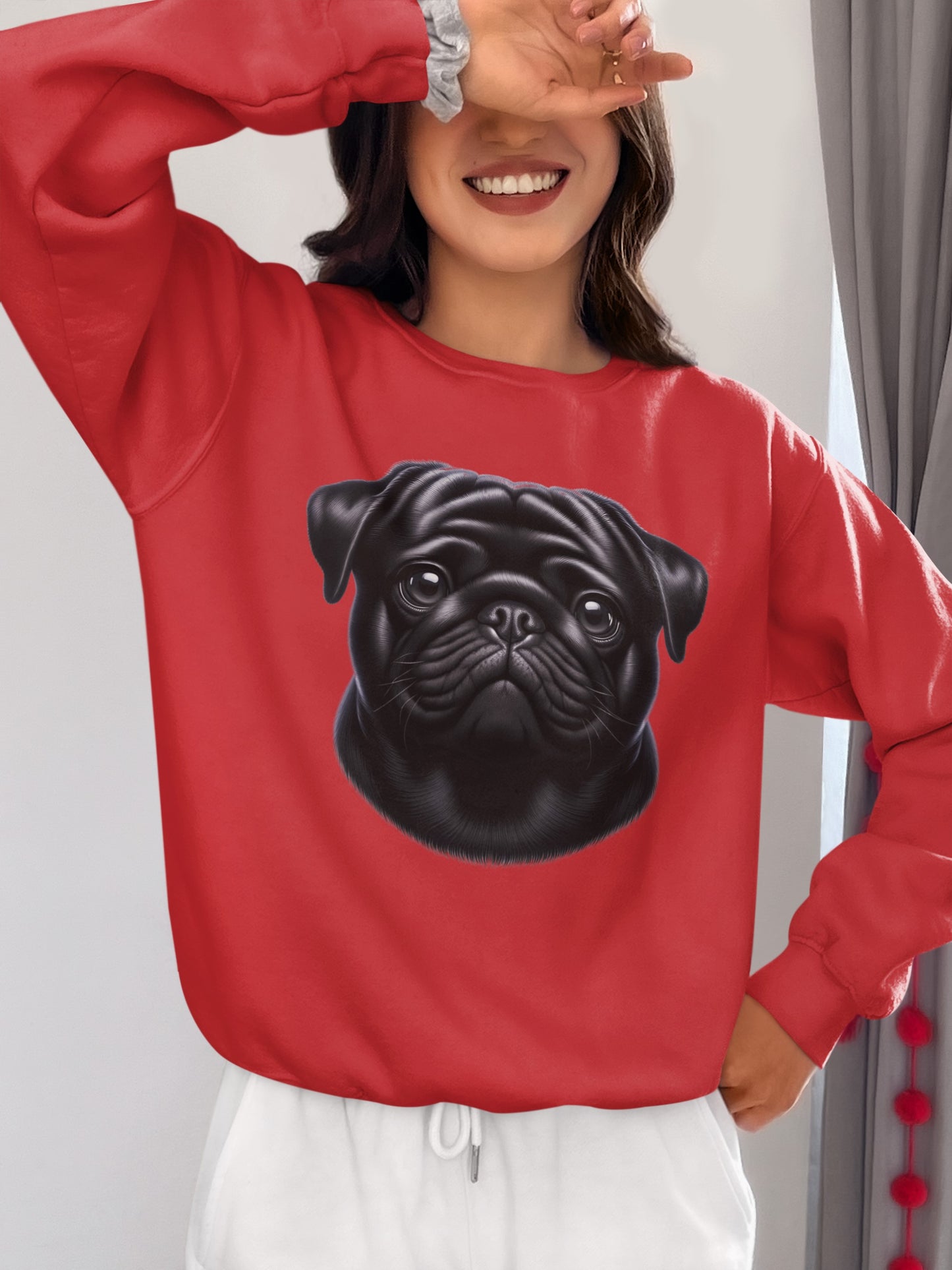 Pug Black Realistic Design Crewneck Sweatshirt