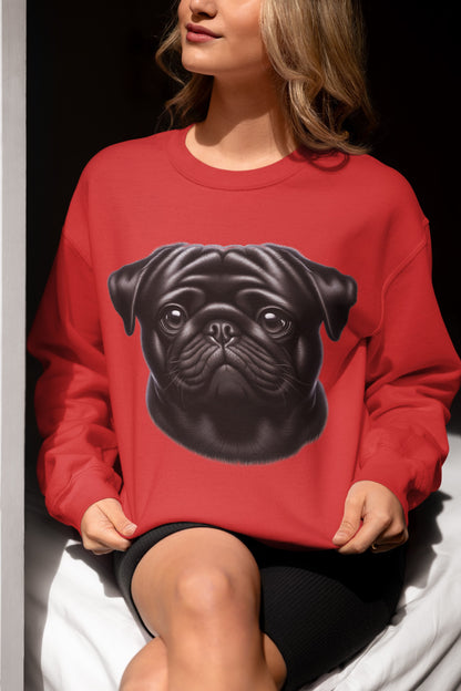 Pug Black Realistic Design Crewneck Sweatshirt