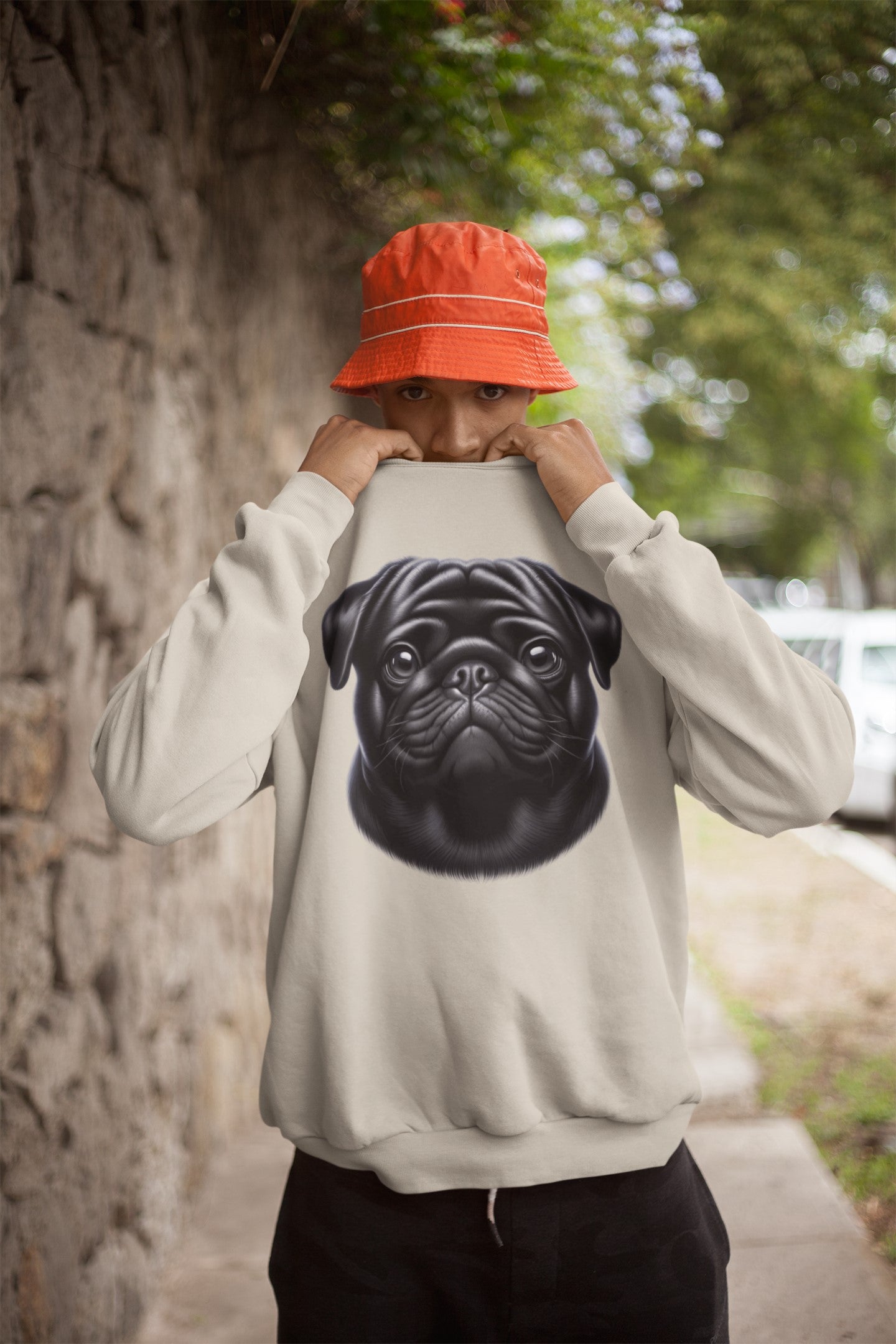 Pug Black Realistic Design Crewneck Sweatshirt