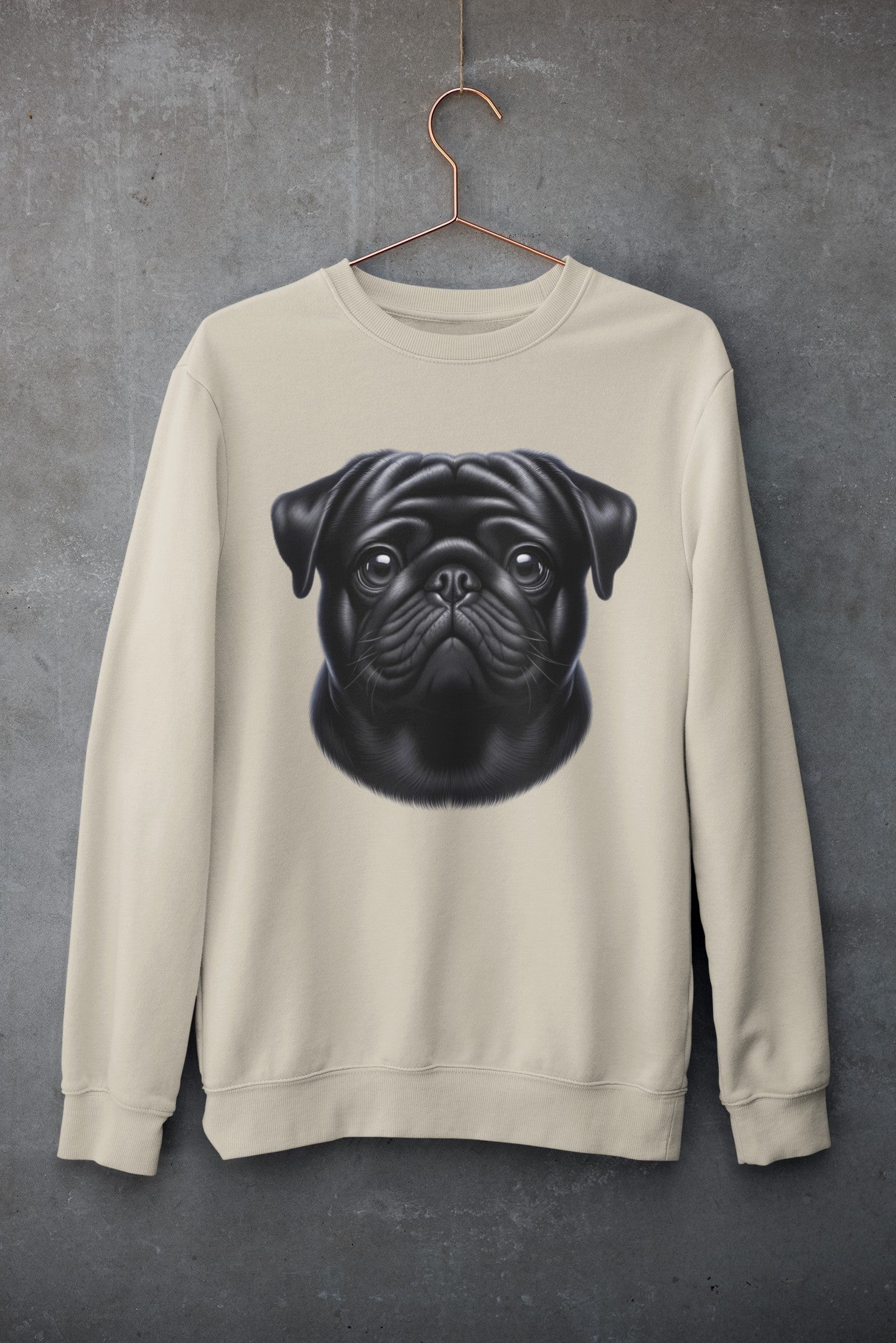 Pug Black Realistic Design Crewneck Sweatshirt