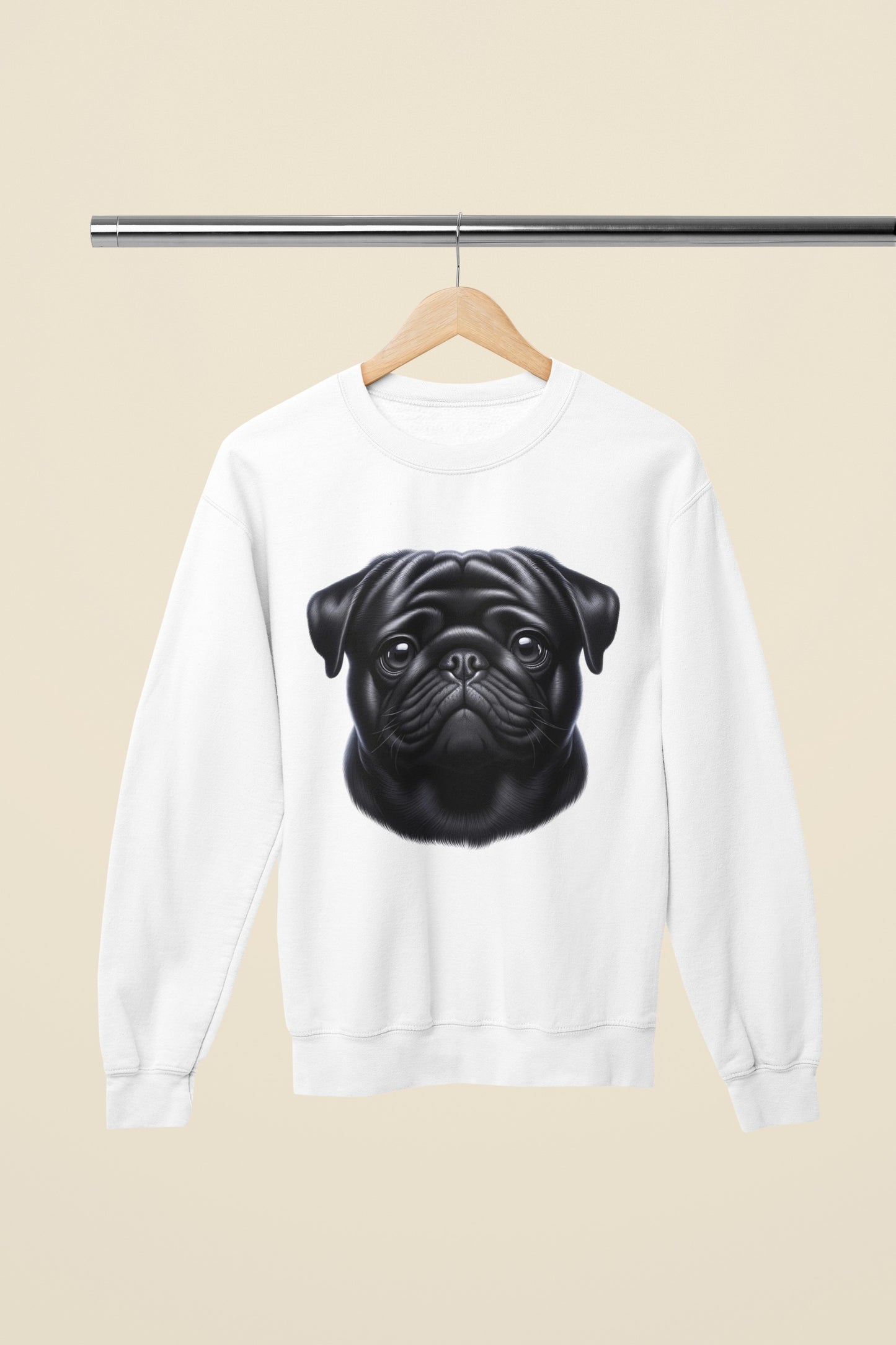 Pug Black Realistic Design Crewneck Sweatshirt