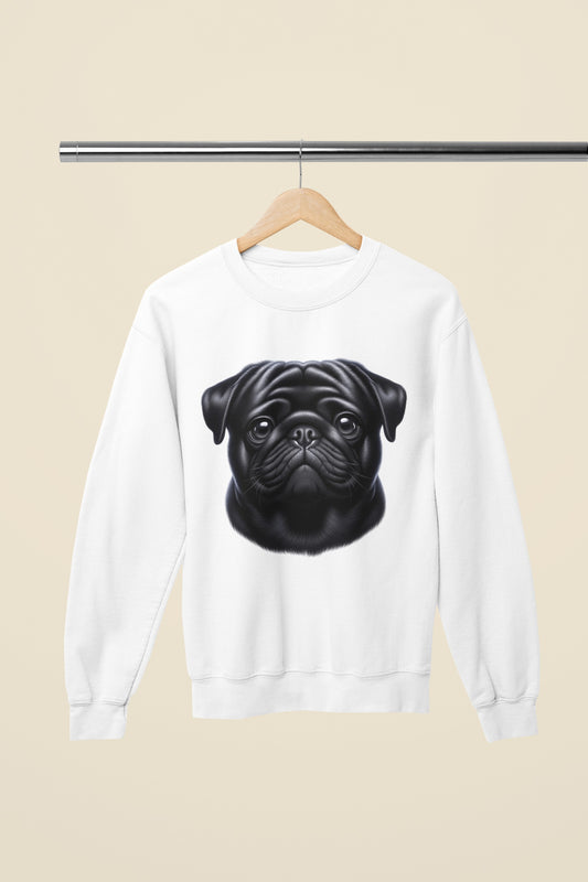 Pug Black Realistic Design Crewneck Sweatshirt