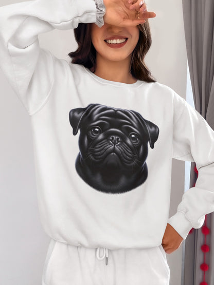 Pug Black Realistic Design Crewneck Sweatshirt