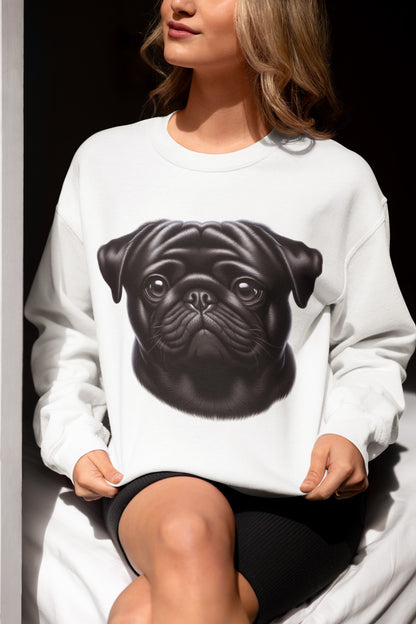 Pug Black Realistic Design Crewneck Sweatshirt