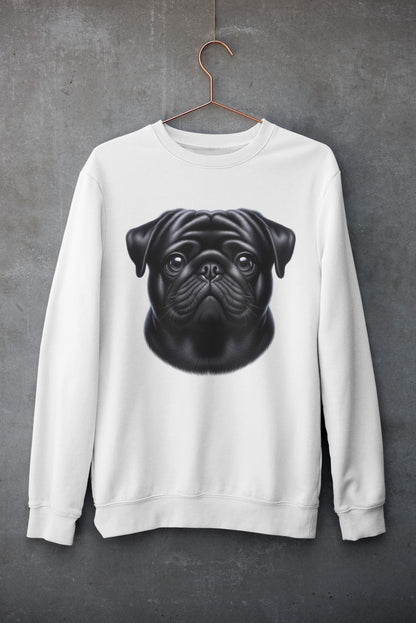 Pug Black Realistic Design Crewneck Sweatshirt