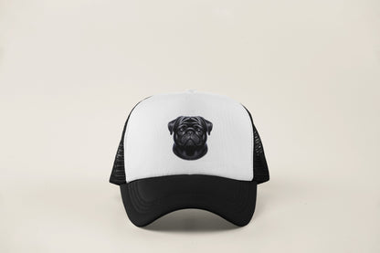 Pug Black Realistic Portrait Trucker Caps