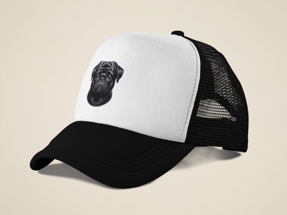 Pug Black Realistic Portrait Trucker Caps