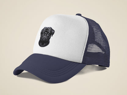 Pug Black Realistic Portrait Trucker Caps