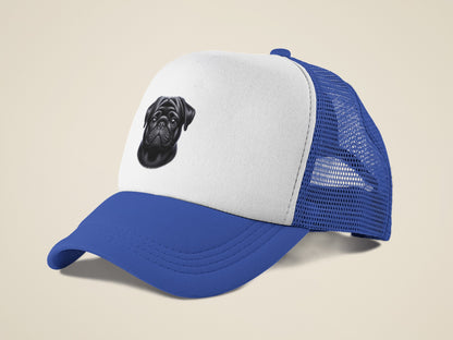 Pug Black Realistic Portrait Trucker Caps