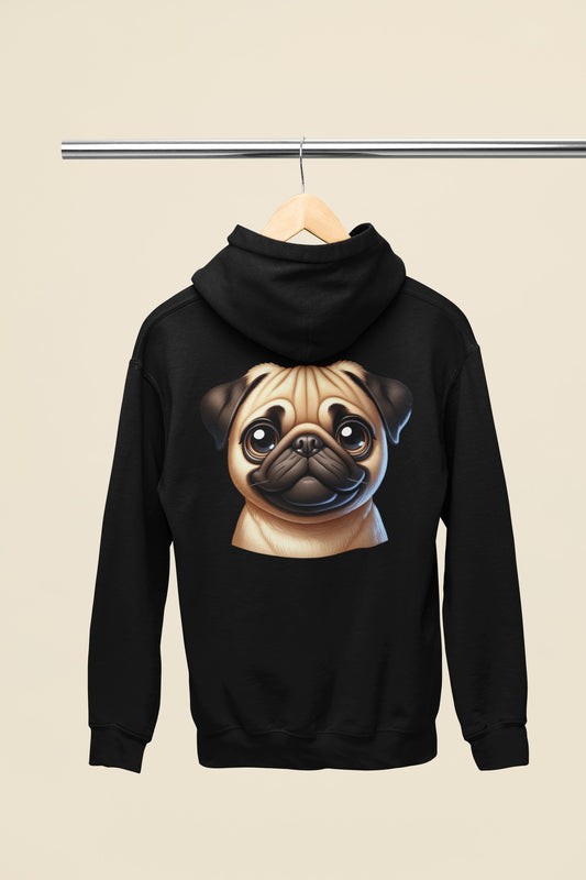 Pug Fawn Cartoon Back Print Hoodie