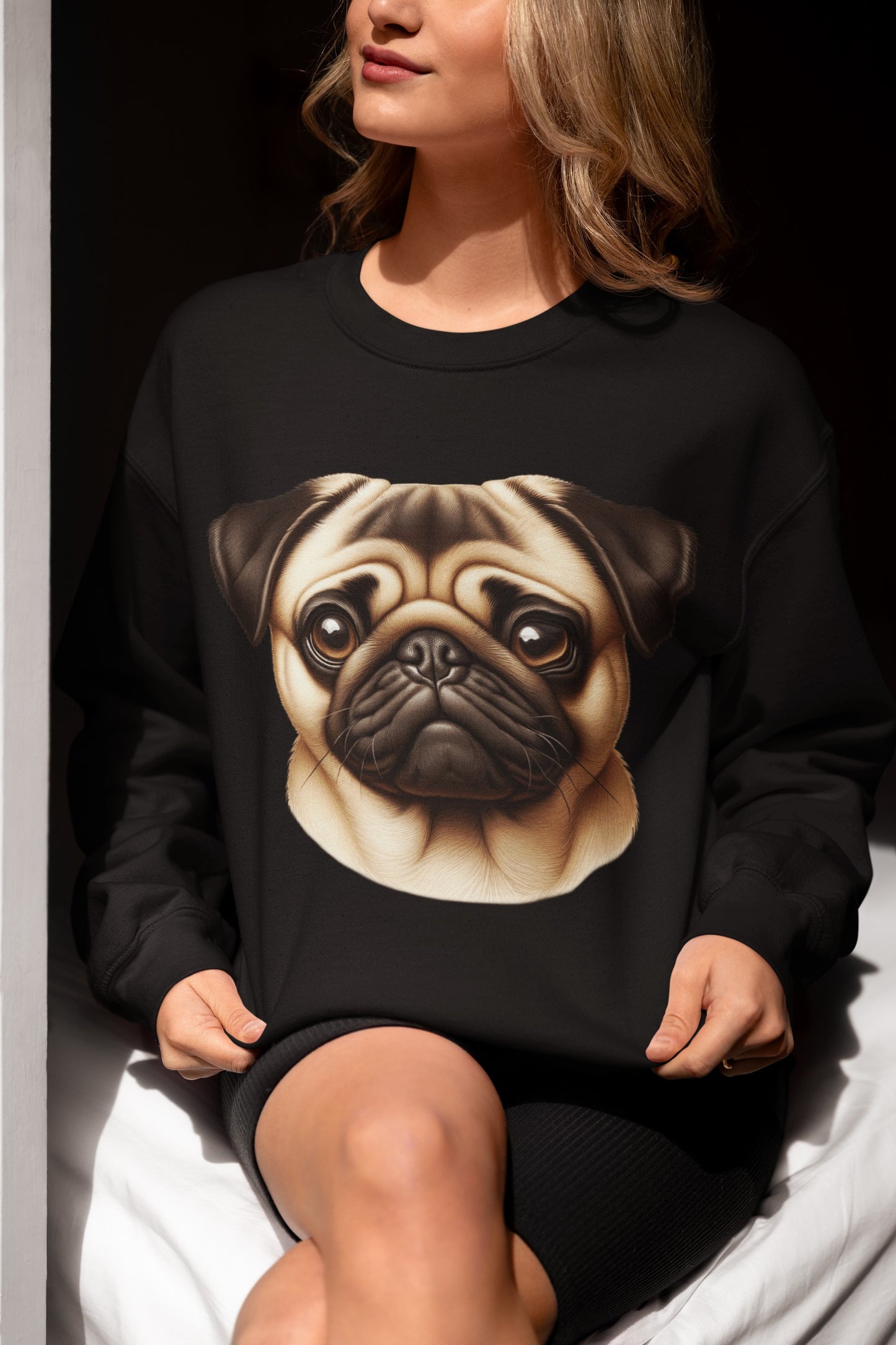 Pug Fawn Realistic Design Crewneck Sweatshirt