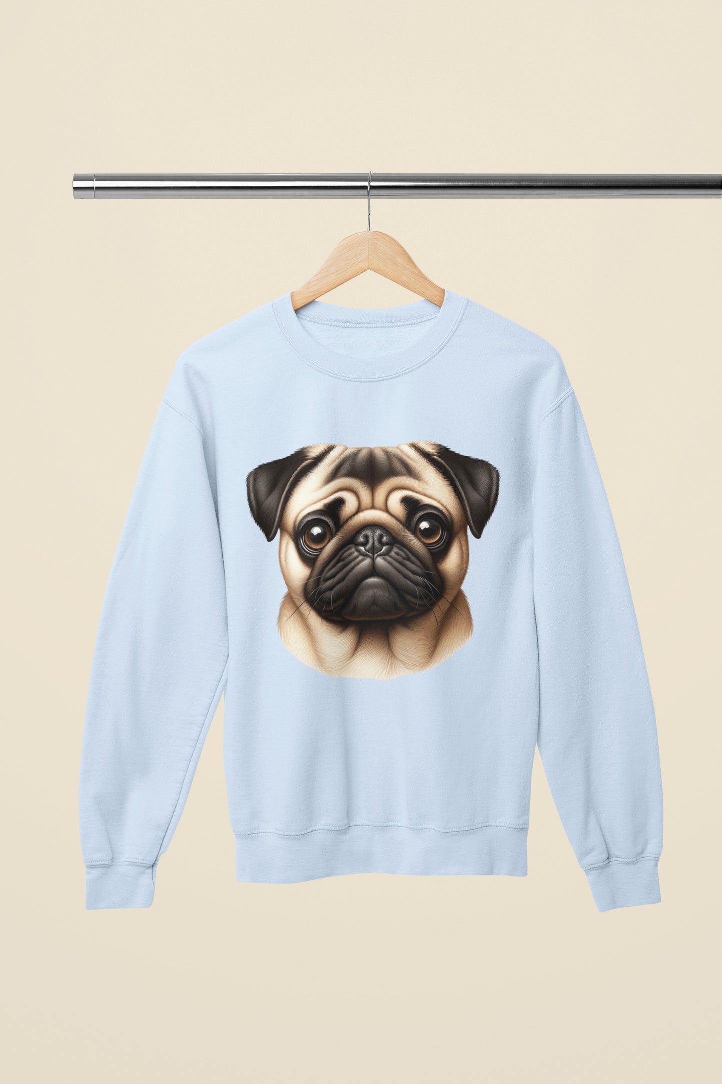 Pug Fawn Realistic Design Crewneck Sweatshirt