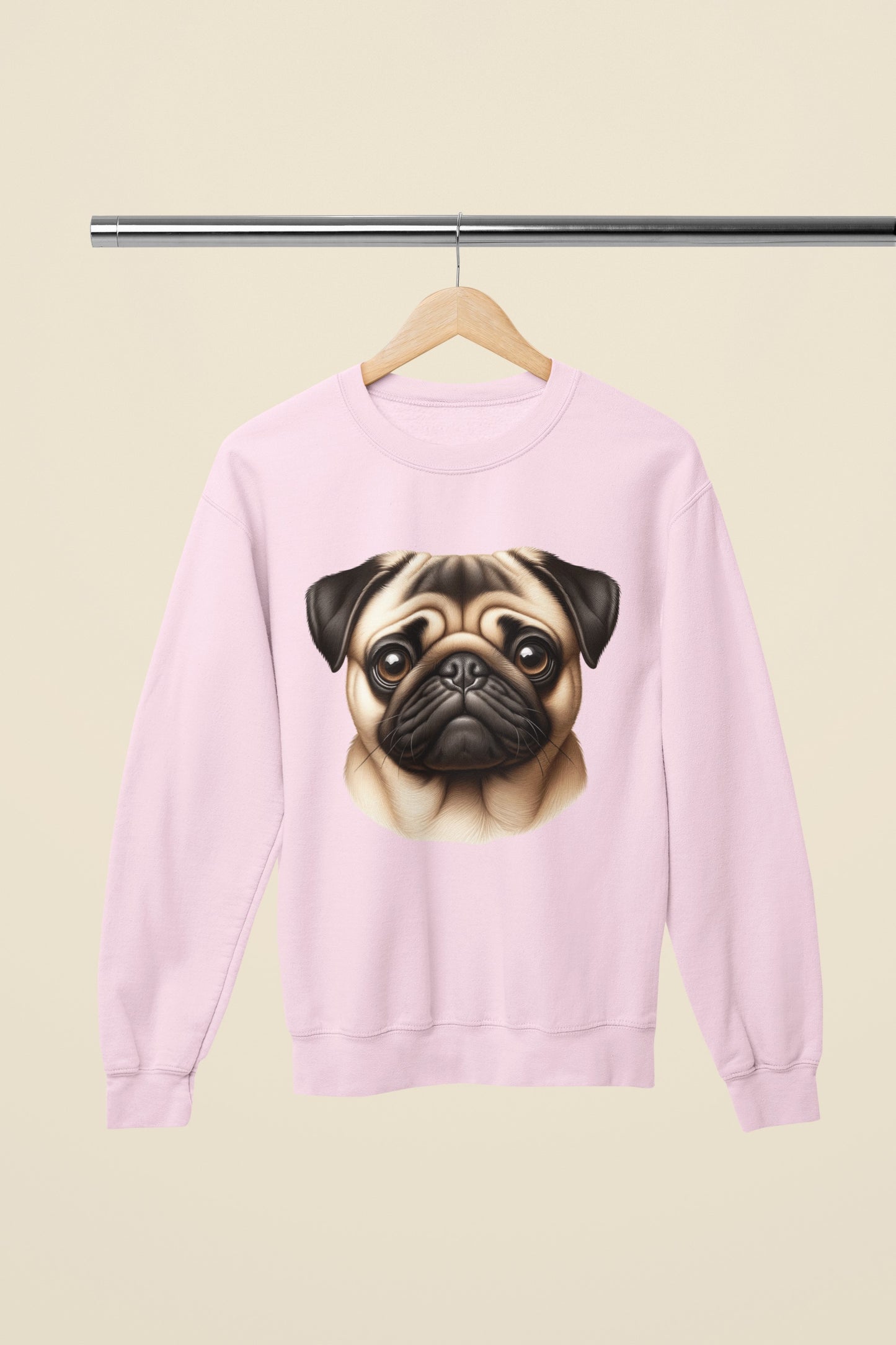 Pug Fawn Realistic Design Crewneck Sweatshirt