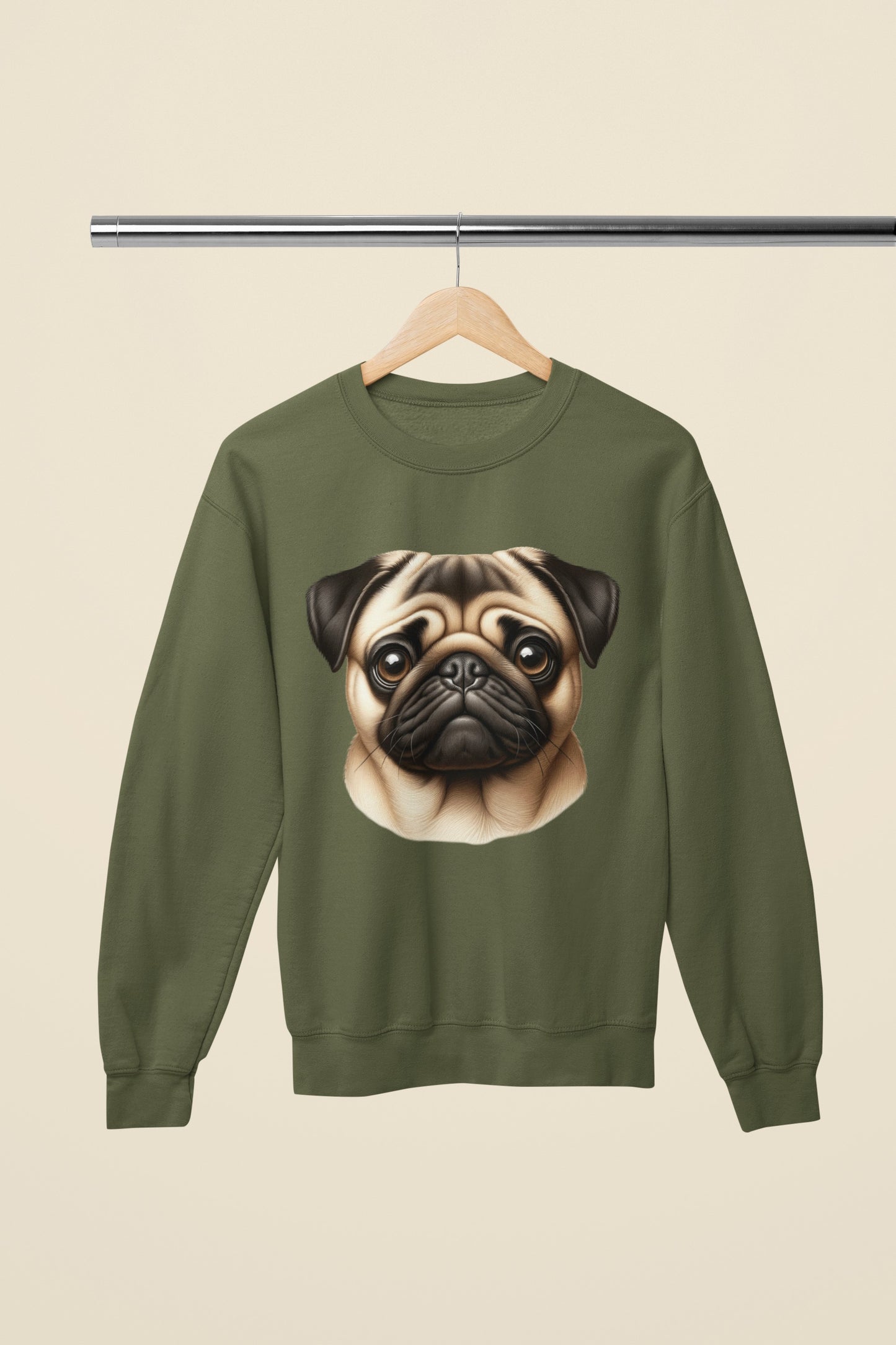 Pug Fawn Realistic Design Crewneck Sweatshirt