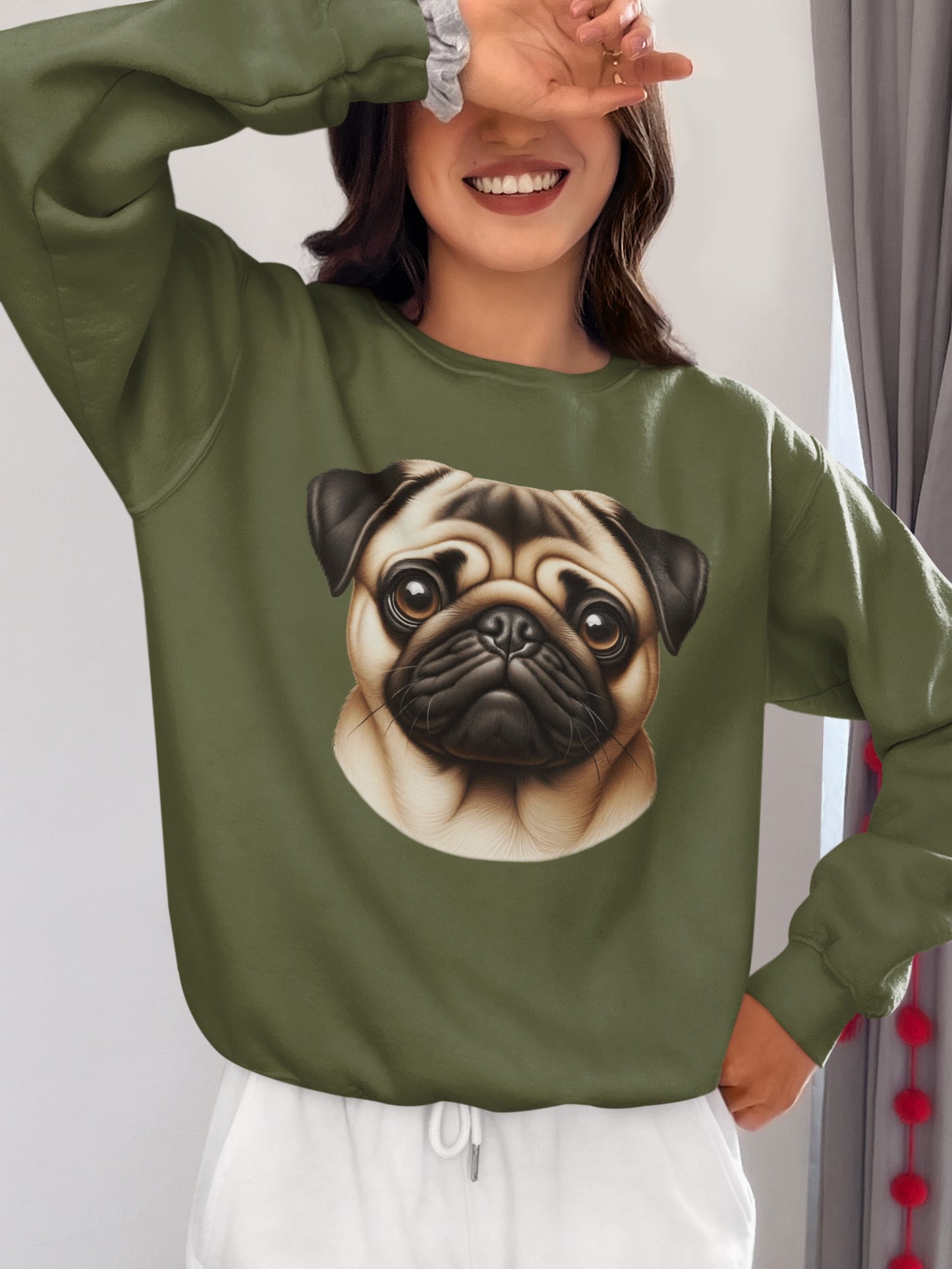 Pug Fawn Realistic Design Crewneck Sweatshirt