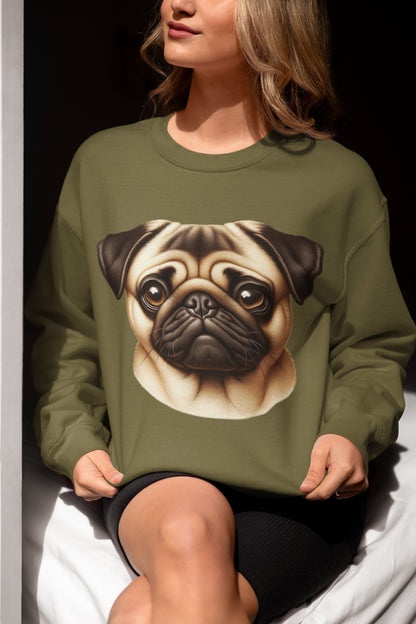 Pug Fawn Realistic Design Crewneck Sweatshirt