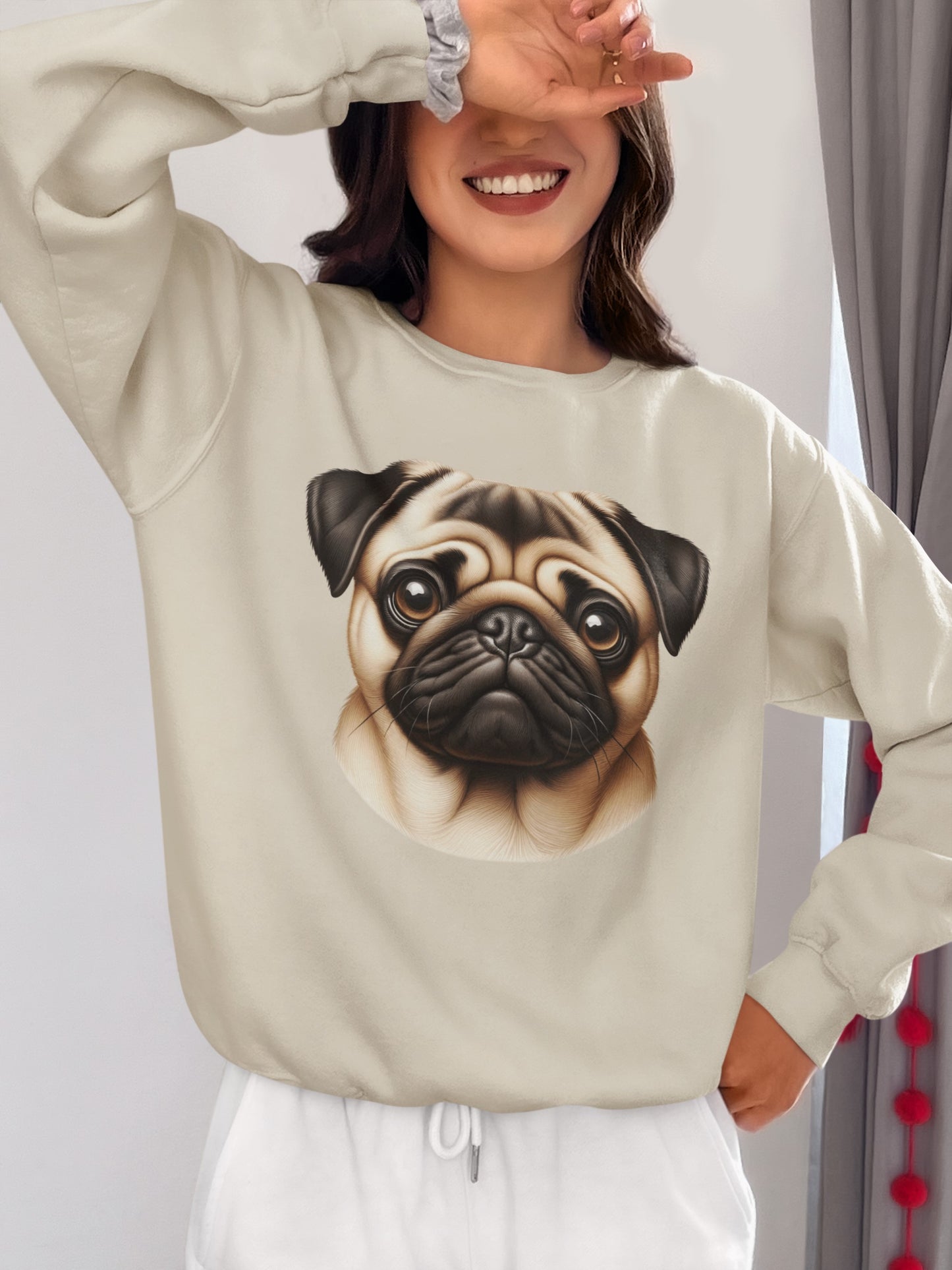 Pug Fawn Realistic Design Crewneck Sweatshirt