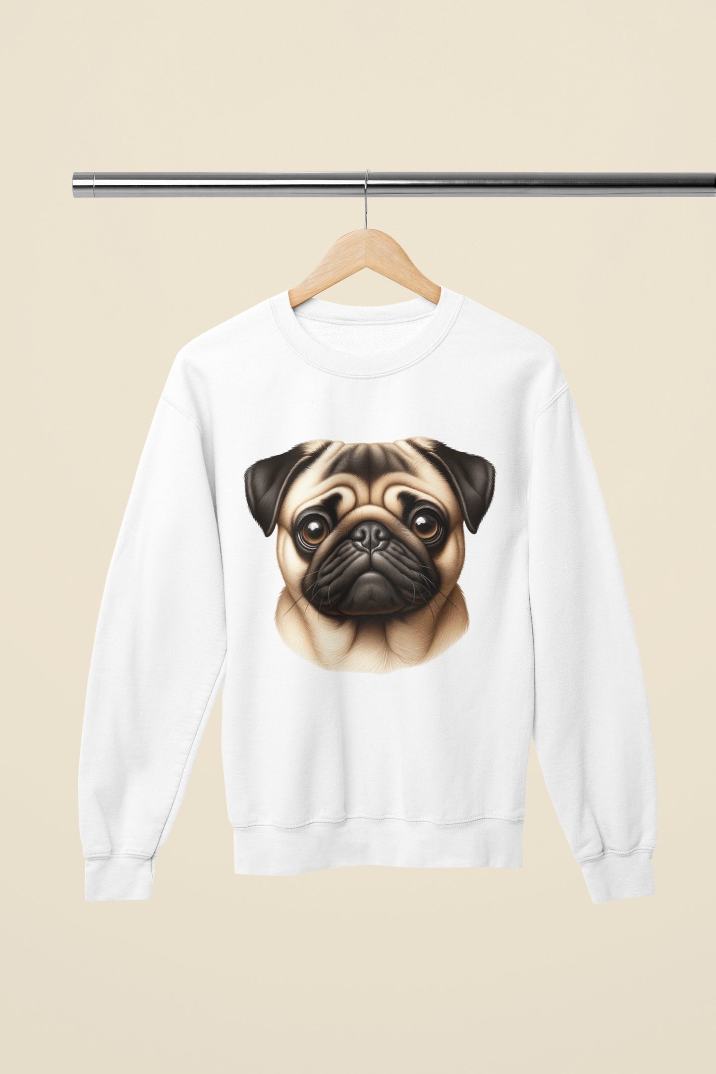 Pug Fawn Realistic Design Crewneck Sweatshirt