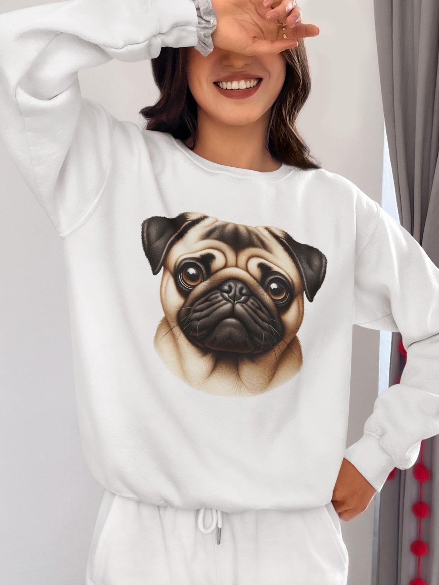 Pug Fawn Realistic Design Crewneck Sweatshirt