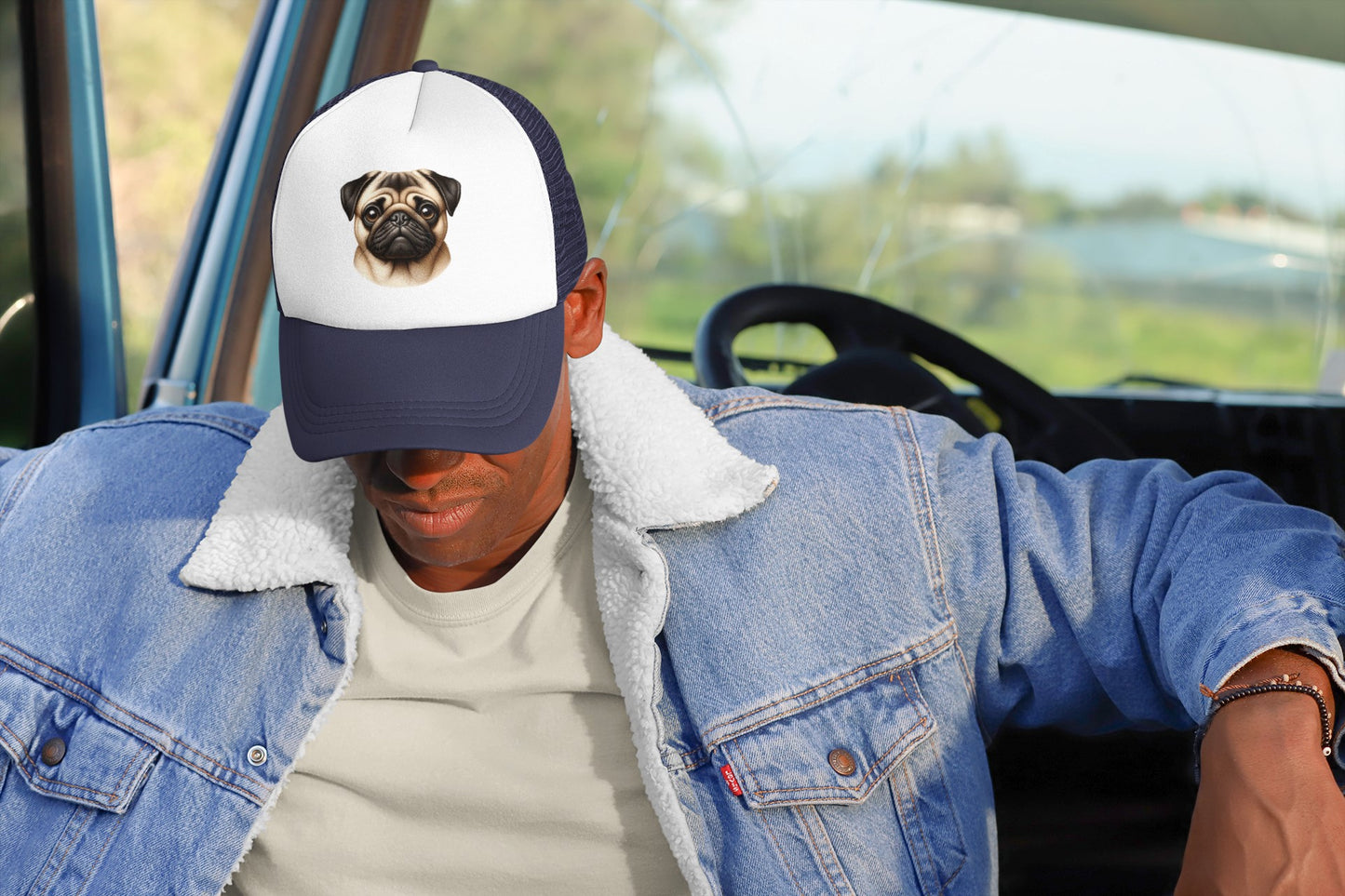 Pug Fawn Realistic Portrait Trucker Caps